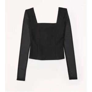 Abercrombie & Fitch Black Square-Neck Long Sleeve Top XS